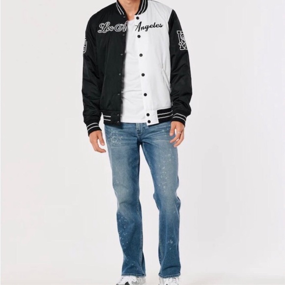 🔥NWT🔥HOLLISTER SHERPA-LINED VARSITY BOMBER JACKET NEW - Picture 7 of 7
